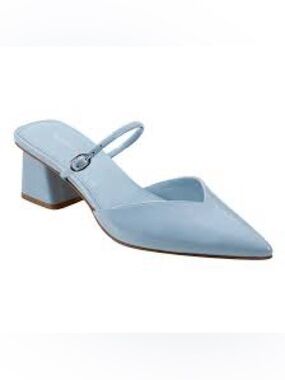 Marc Fisher Lakey Heeled Mule in Light Blue Pointed-Toe